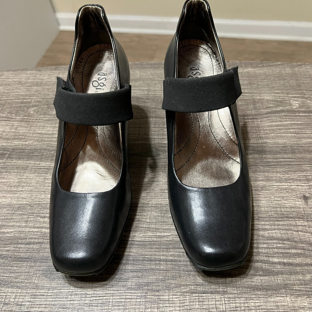 ASGi Marcy Women's 6.5 Black Mary Jane Leather Comfort‎ Heel